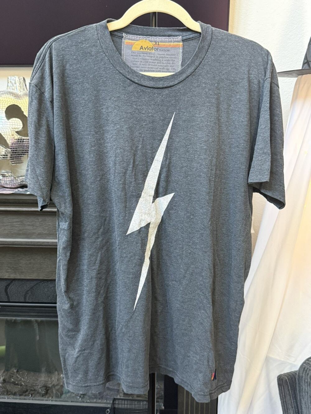 Aviator Nation Bolt Tee XL Charcoal Gray Lightning Graphic T-Shirt Made USA